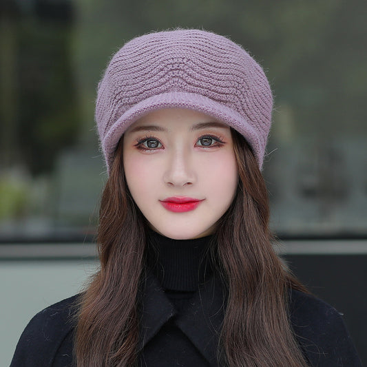Middle-aged And Elderly Women's Velvet Solid Color Knitted Rabbit Fur Hat