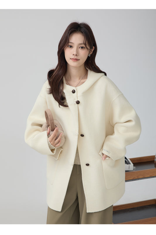 High-grade Short Hooded Woolen Coat