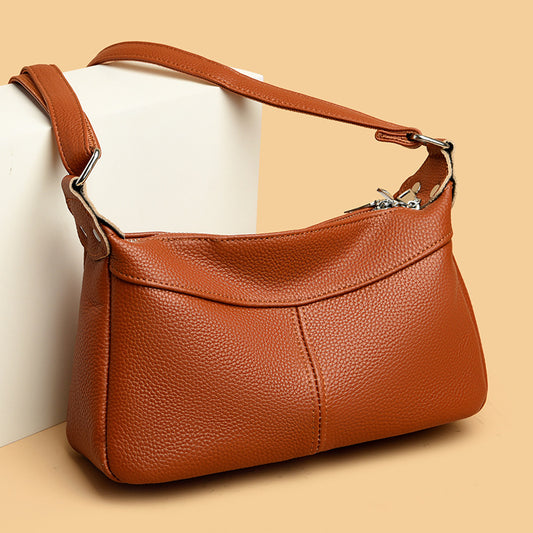 Multi-compartment Shoulder Messenger Bag Women's Large Capacity Cowhide New Moon Bag