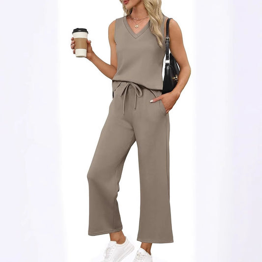 V-neck Vest And Casual Pants Set