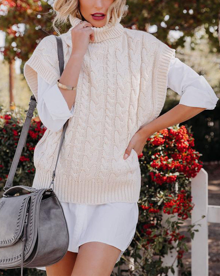 Woven Loose Pullover Turtleneck Sweater Women
