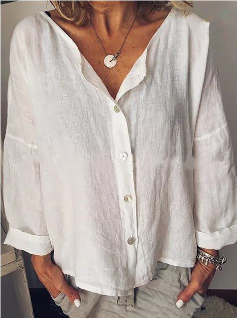 Women's Casual Round Neck Shirt With Solid Color Buckle