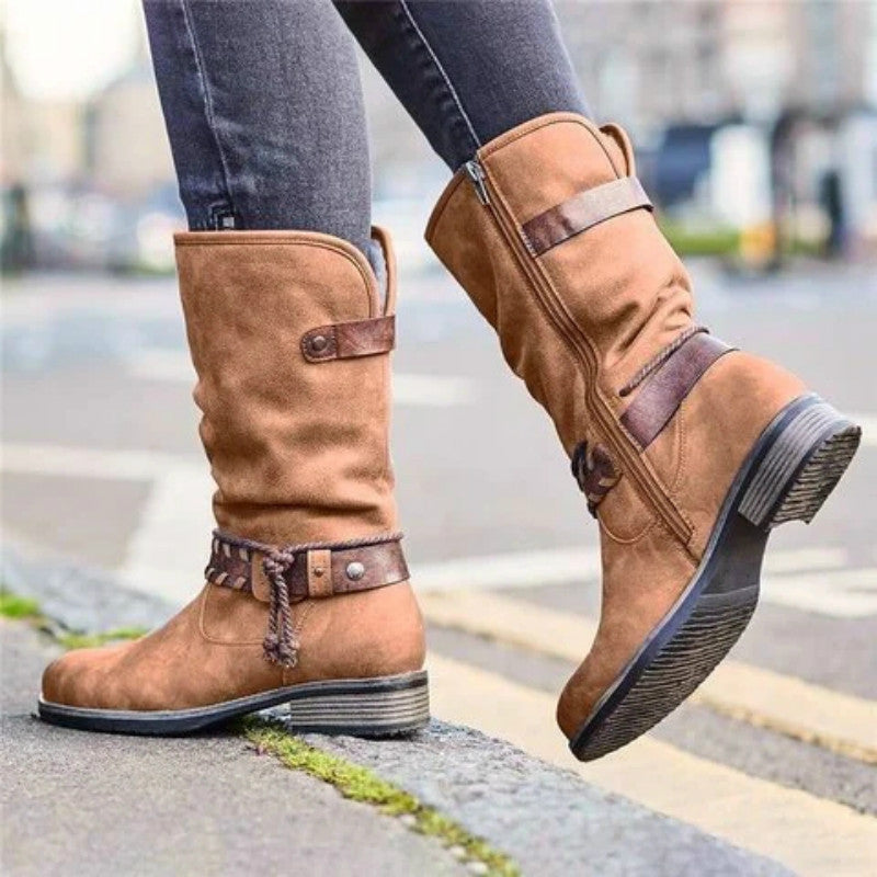 Low Heel Thick Heel Belt Buckle Cold And Warm Women's Boots