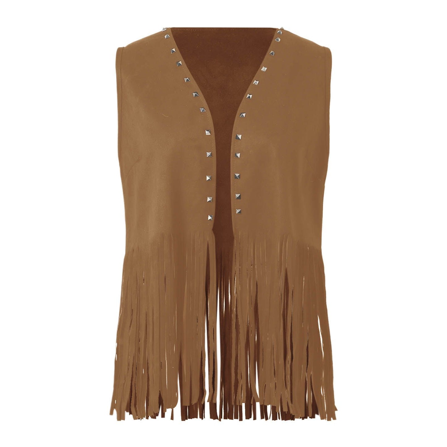 Women's Sleeveless Fringe Suede Jacket Comfortable Casual Rivet Jacket Coat