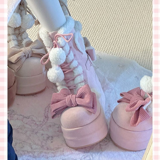 Autumn And Winter New Thick Bottom Sweet Soft Girl Cute Fur Ball Boots