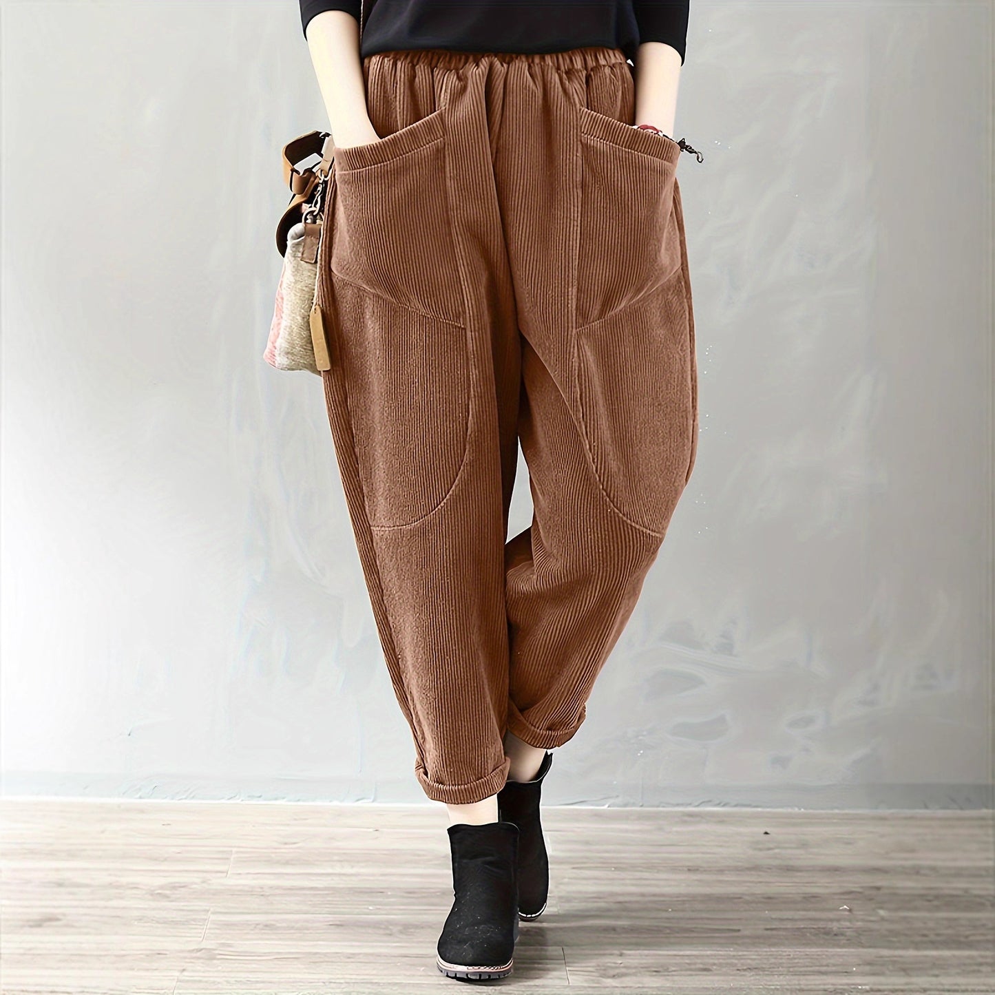 Autumn And Winter Elastic Waist Large Size Fashion Corduroy Loose Pants