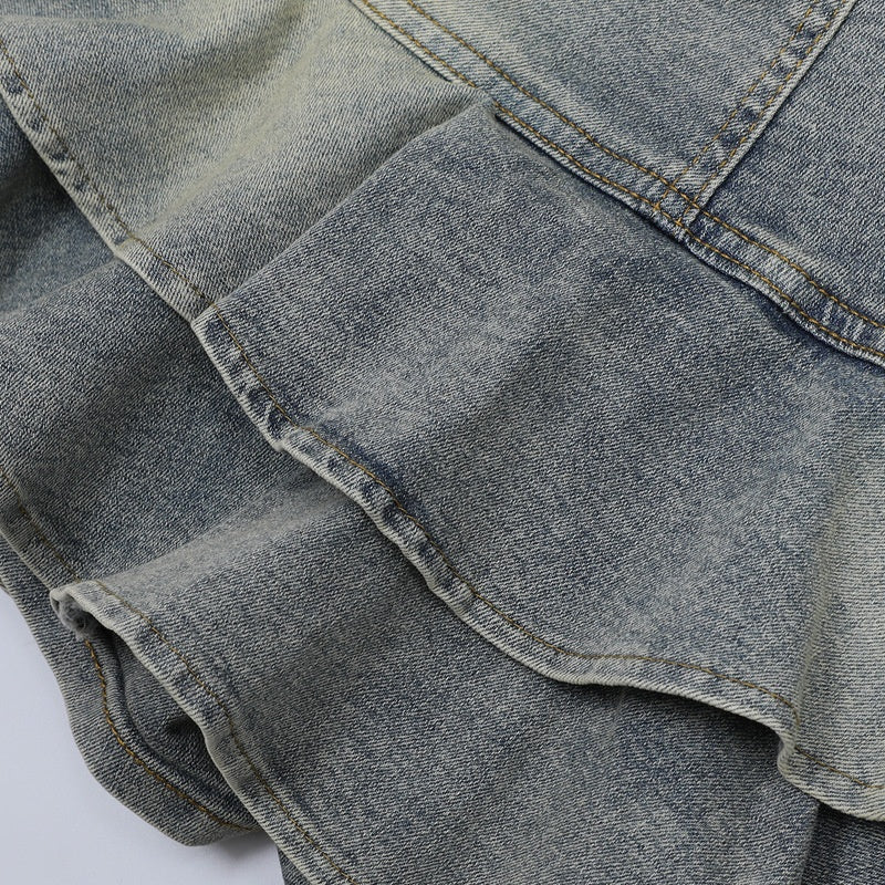 Amerikansk Retro Pigeagtig Enkelhed Denim Nederdel