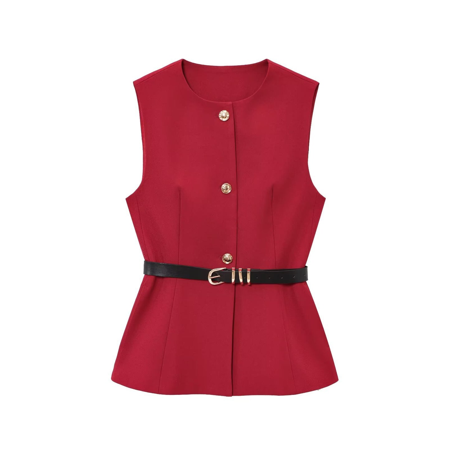Women's Belt Simple Sleeveless Round Neck Vest Jacket