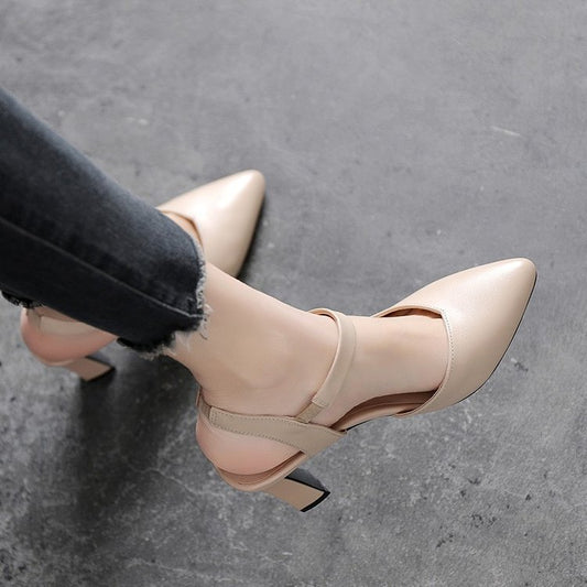 Women's Temperament Fashion Thick Heel Pointed Toe Set High Heels