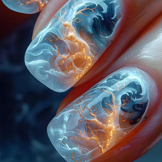 Red And Blue Electric Pattern Flame Stripe Nail Patch