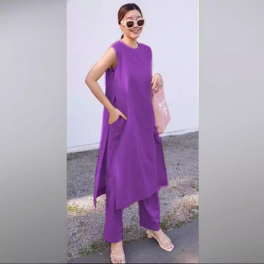 Split Pocket Casual Sleeveless Pants Pants Two-piece Suit