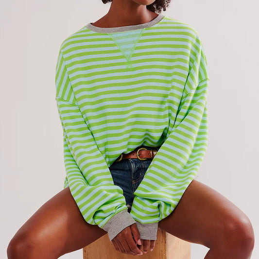 Efterår Og Vinter Ny Serie Moderigtig Stribet Løs Multifarvet Sweater