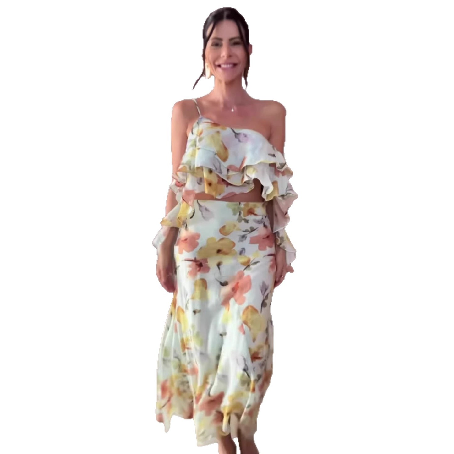 Printed Off-shoulder Camisole Top And Skirt Two-piece Set