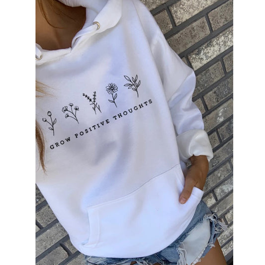 Letter Pattern Printed Casual Hooded Pocket Sweatshirt