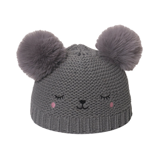 Winter Double Fur Ball Woolen Cap