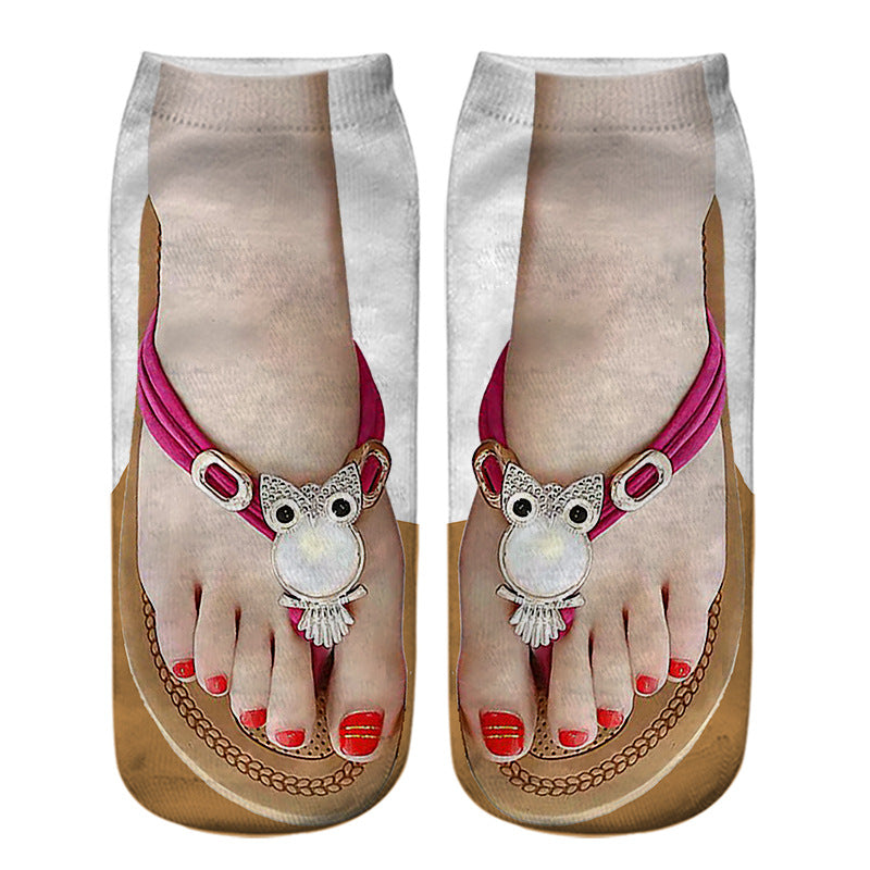 Women's Fashion Personality Flip-flops Nail Printing Socks