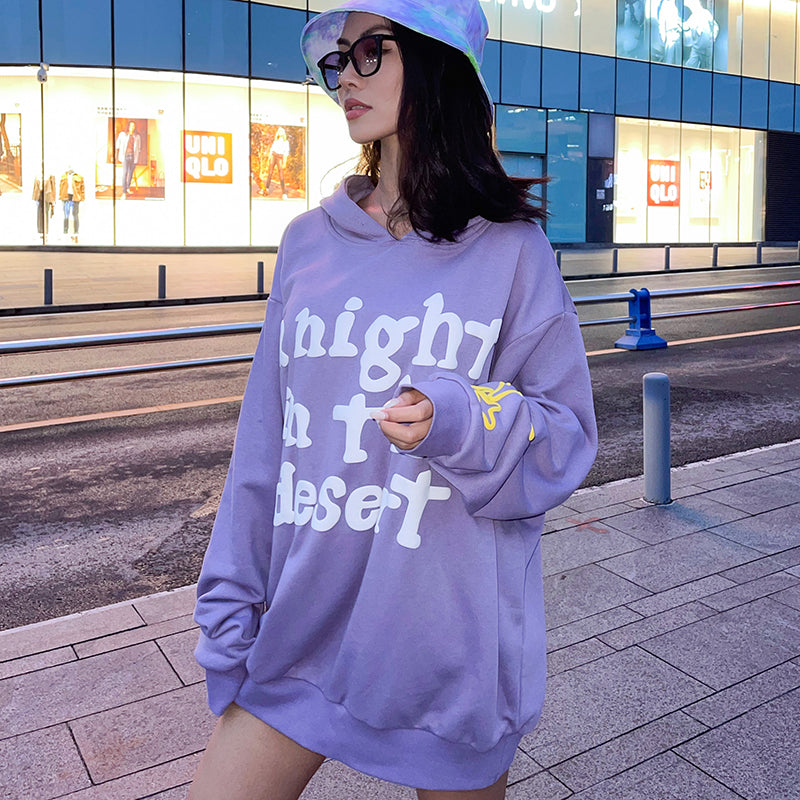 Letters Star Print Hooded Two-color Sweatshirt Men And Women