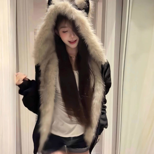 Autumn And Winter Thickening Black Clip Cotton Jacket