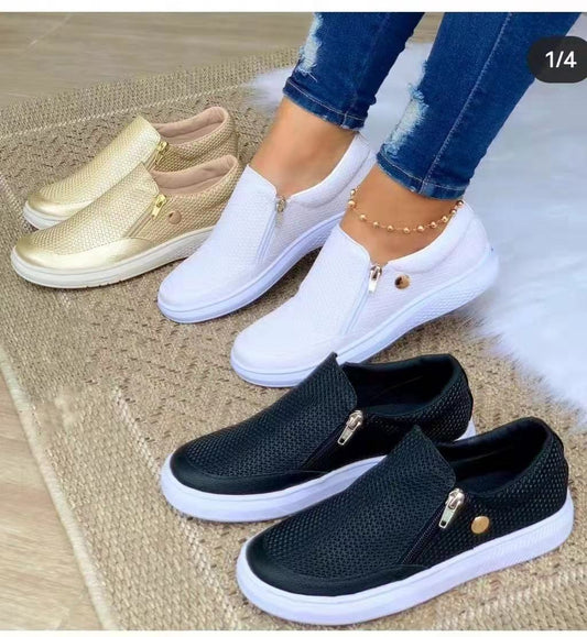 Women's Flats Sneakers Side Zipper Round Toe Walking Shoes Fall Spring