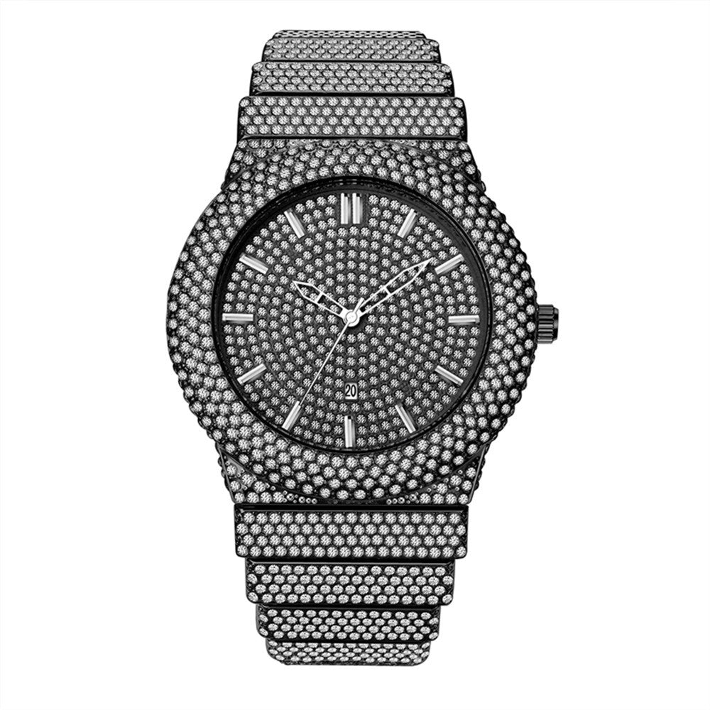 Luxury Style Diamond-embedded Watch Men's Color Calendar Quartz Watch