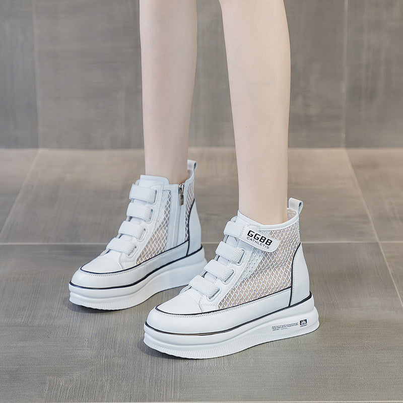 Women's Summer Inner Thick Bottom Heightened Mesh Breathable Leather Shoes