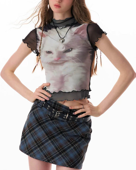 Black Mesh Short-sleeve T-shirt For Women Summer Half-sleeve