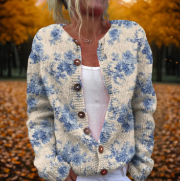 D Digital Printing Cardigan Knitted Coat Women's Early Spring And Autumn Coat