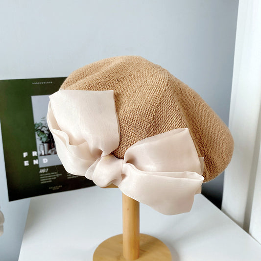 Big Bow Beret Women's Breathable Knit Hat