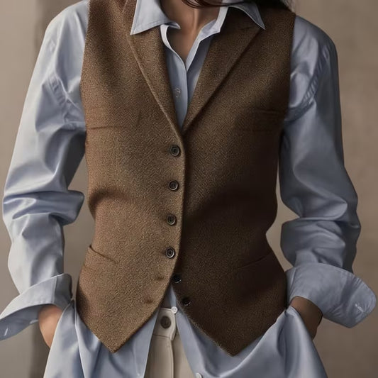 Women's Solid Color Loose Casual Herringbone Wedding Vest