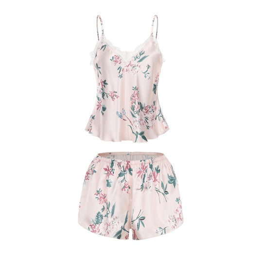 Ice-silk Top And Shorts Two-piece Loungewear Set