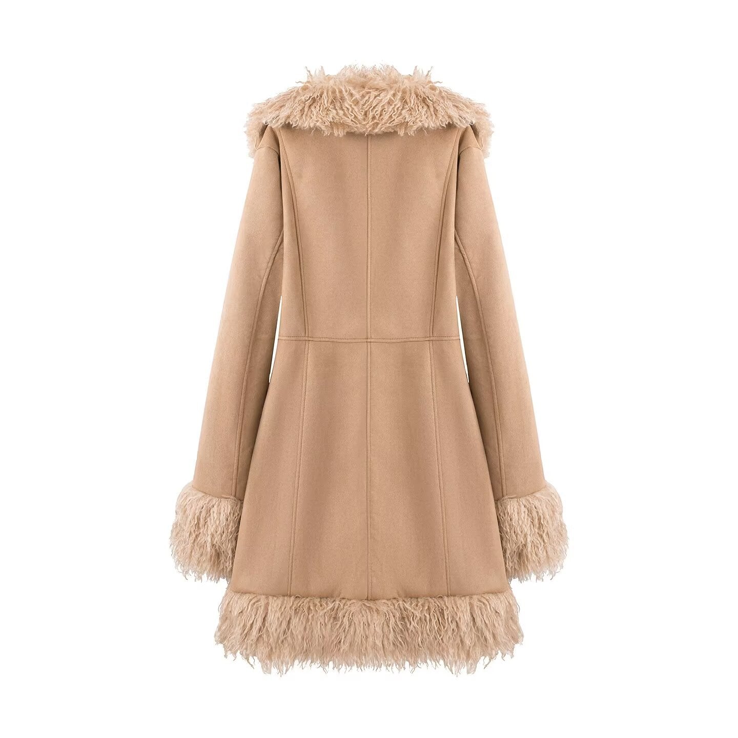 Stylish Mid-Length Suede And Fur Patchwork Coat