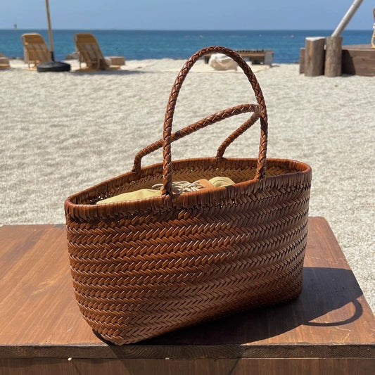 Women's Vintage Leather Shoulder Basket Bag