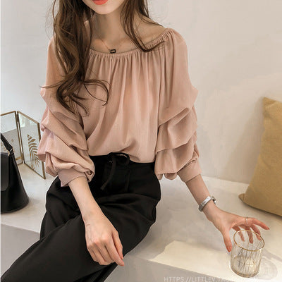 Flowy Long-sleeve Chiffon Top With A Relaxed Layered Design