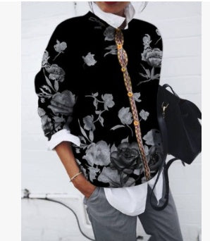 Brushed Geometric Print Cardigan Long Sleeve Top