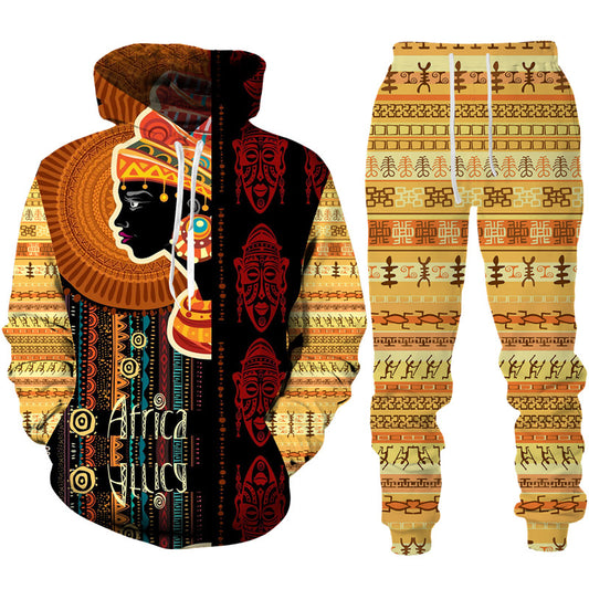 Printed Casual Men's Hooded Sweater Suit