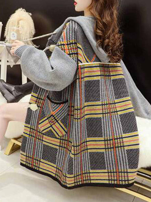 Hooded Knit Cardigan Women's Loose Mid-length Coat