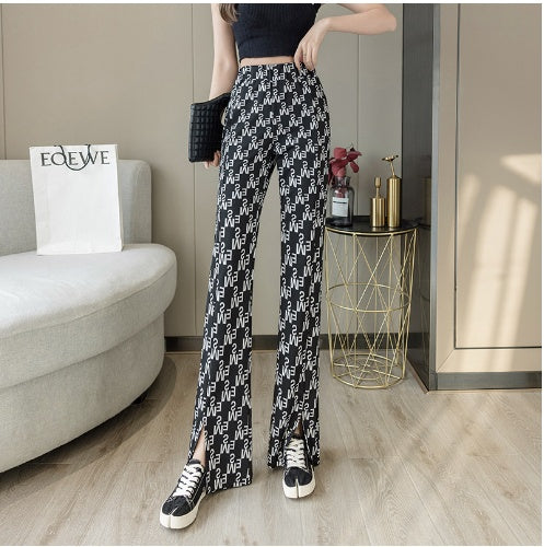 Designed High Waisted Printed Letters With Slits