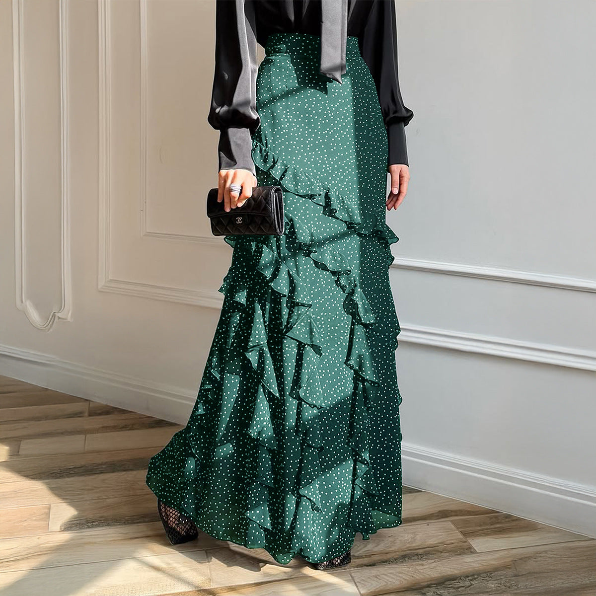 Casual Vacation Polka-Dot Lace Long Skirt Women's Skirt