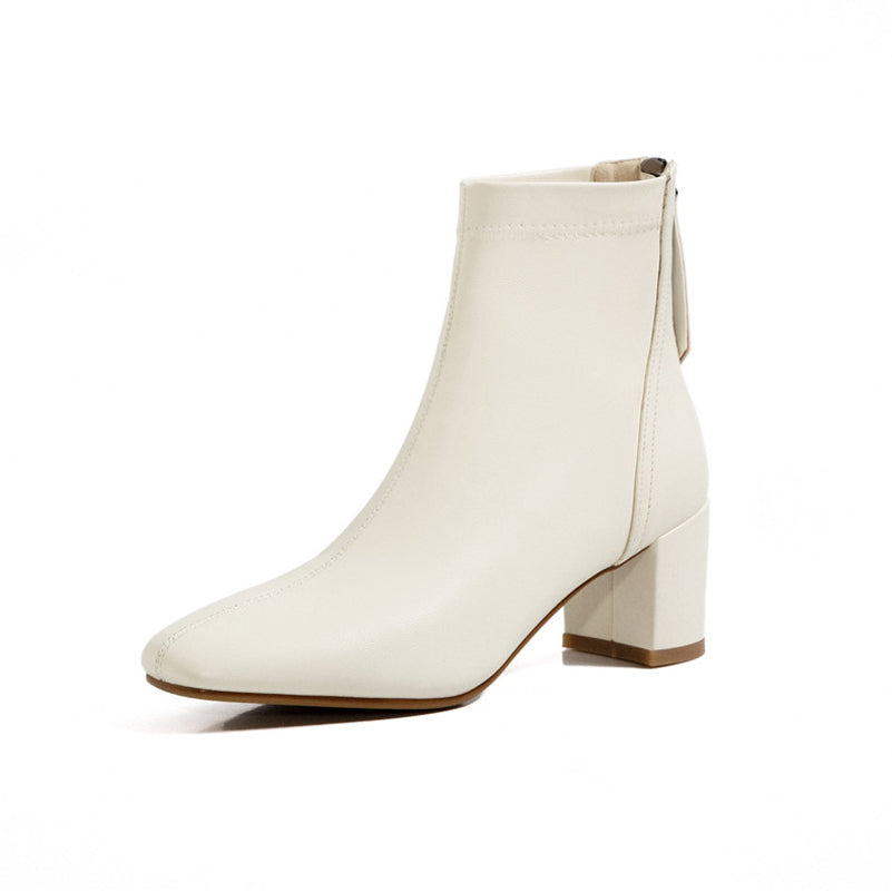 Thin Boots Women's Short Square Toe Retro All-match Nude Boots