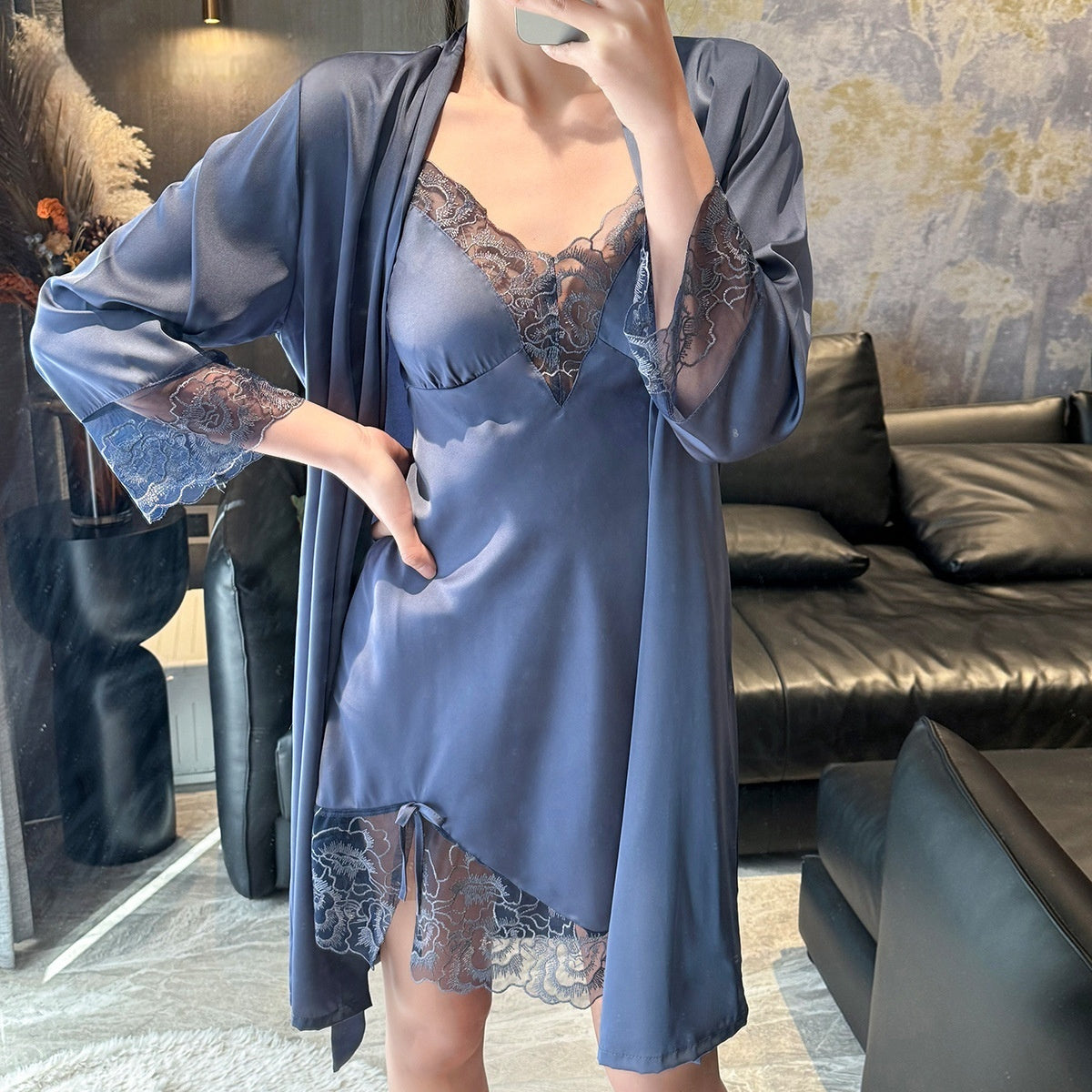 Lady Sexy Suspenders Ice Silk Pajamas Two-piece Set
