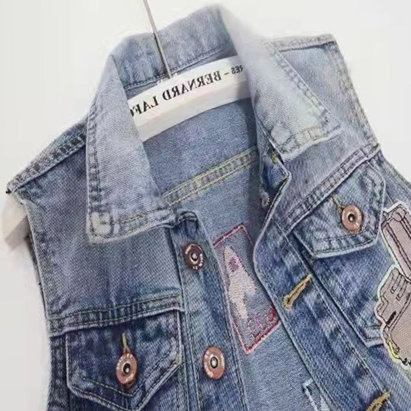Women's Short Slim Denim Vest Personalized