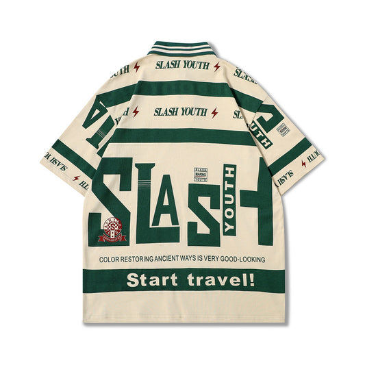 Revers, kontrastfarve, vintage-stil, korte ærmer til mænd og kvinder