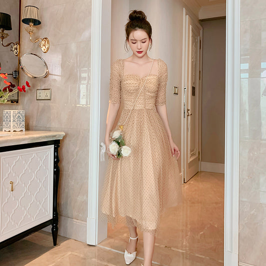 French Polka Dot Mesh Dress For Women