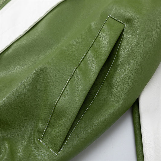 Gradient Baseball Uniform Avocado Green College Style Retro Couple Coat