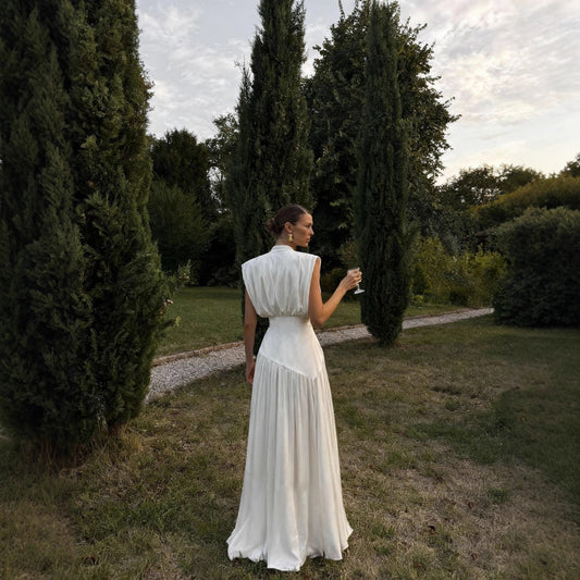 Womens V-neck Cinched-waist Slit Maxi Dress