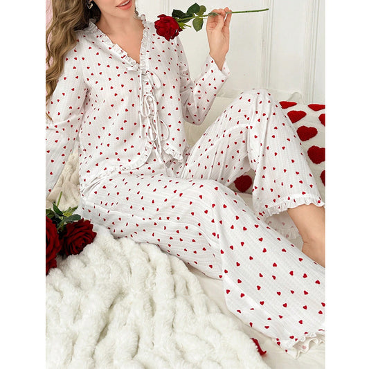 Sweet Heart-Print Pajama Set For Women