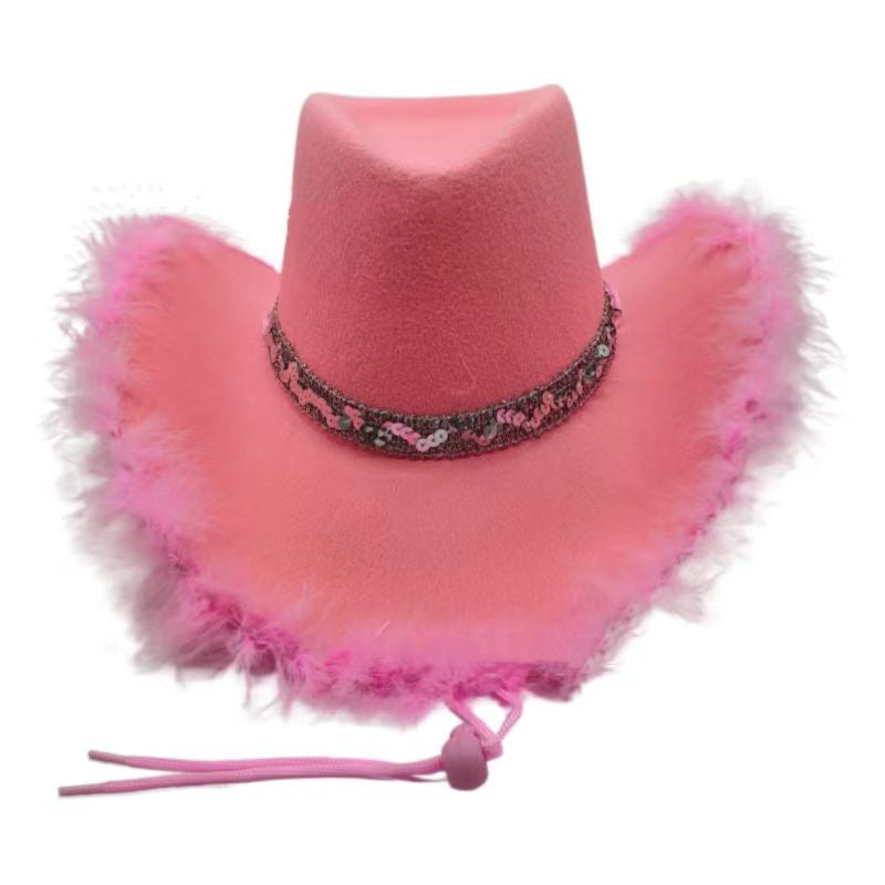 Sequined Ribbon Upturned Eaves Raw Edge Denim Top Hat