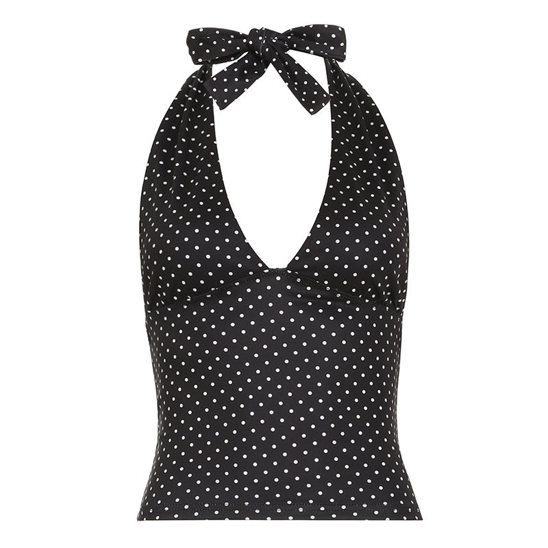 Solid Color And V-neck Halter Sleeveless Exposed Back Slim Fit Slim And Sexy Vest