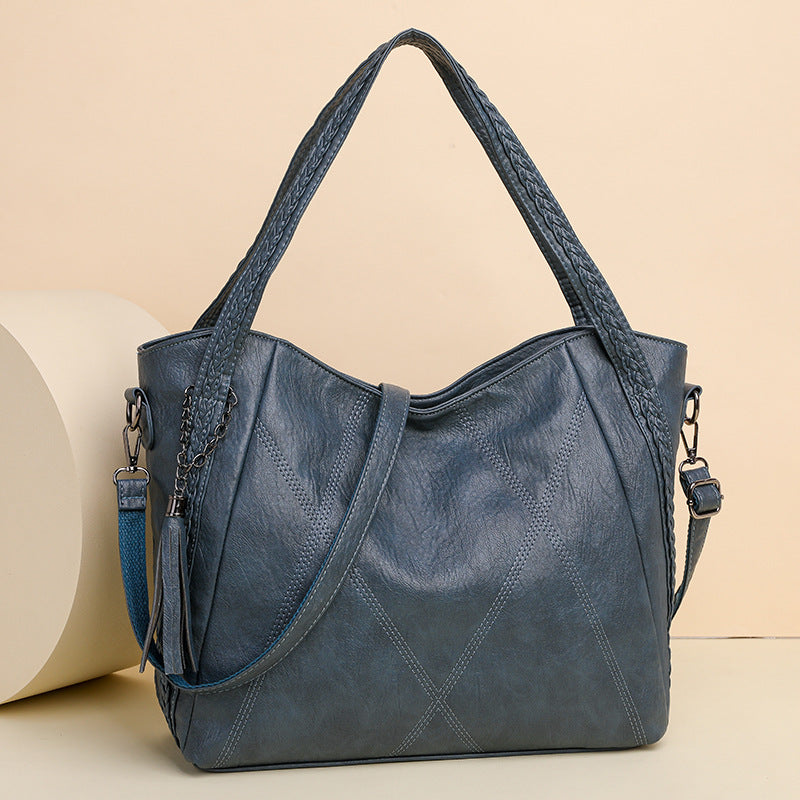 Dame blødt læder tote bag med stor kapacitet - afslappet, minimalistisk og alsidig