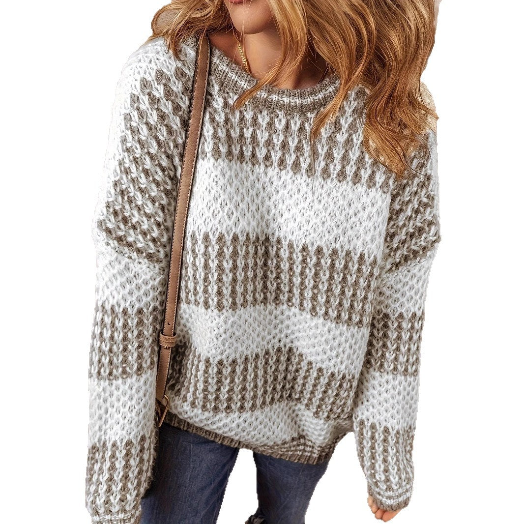 Women's Loose And Versatile Thick Striped Sweater Knitted Sweater